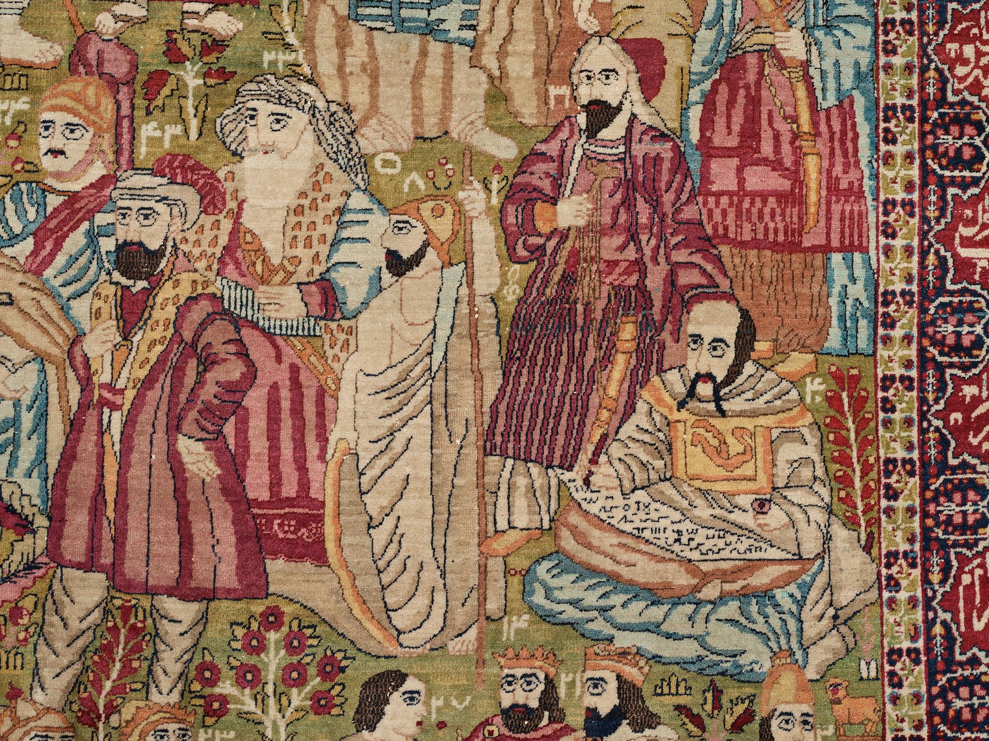 MATTO, an antique Kerman Laver figural, "the Rulers of the World", ca 236,5 x 140,5-143,5 cm.