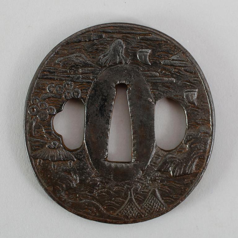 TSUBA, järn, Japan, Goshu ju Soten, 1800-tal.