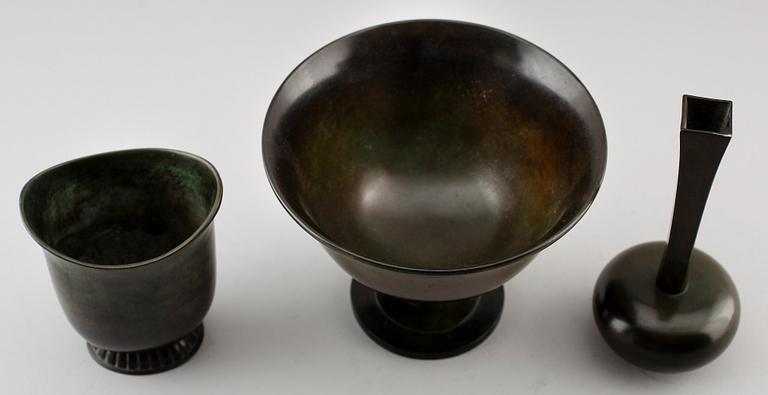 SKÅL OCH VASER, 3 st, brons, GAB, 1900-talets mitt.