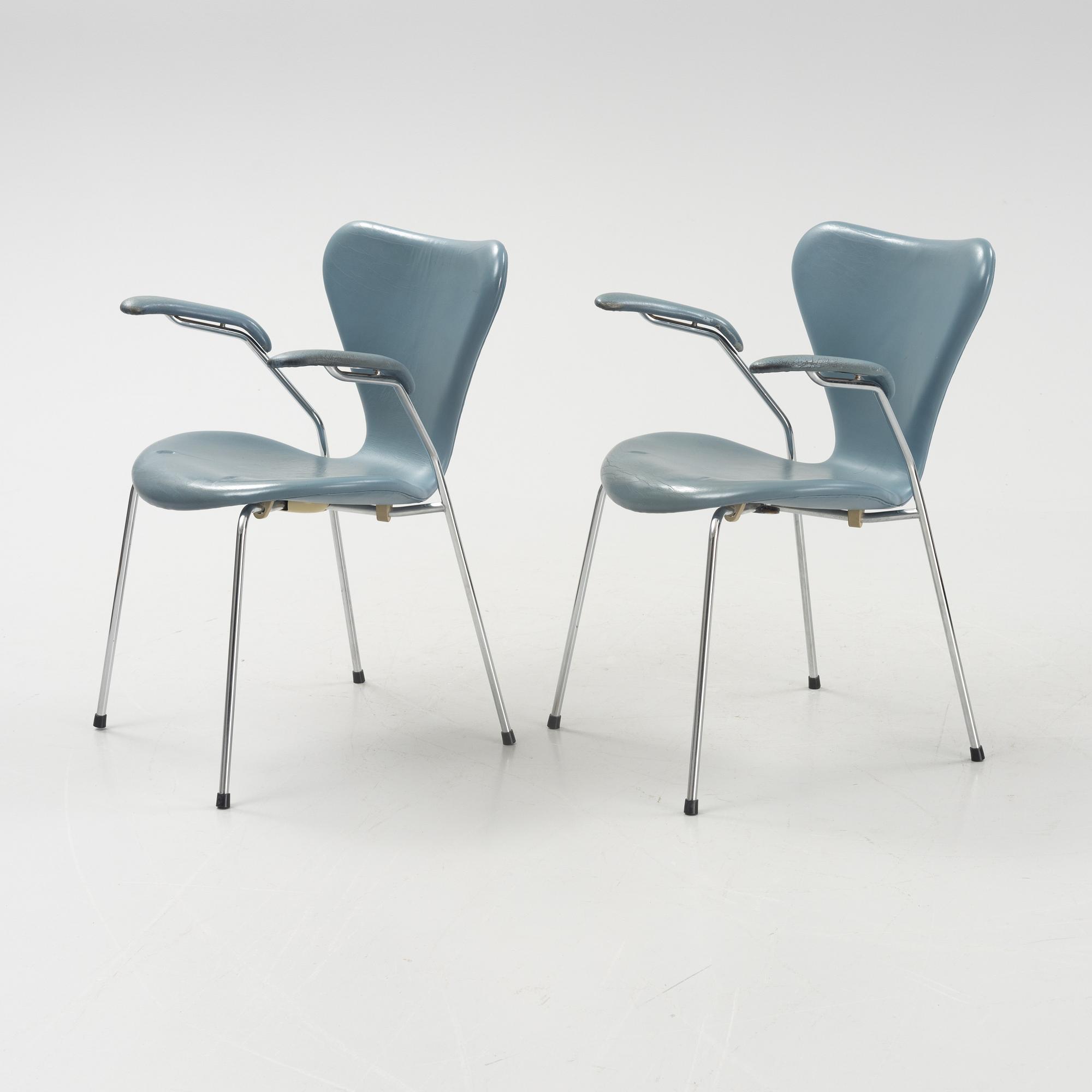 Arne Jacobsen, karmstolar, 5 st, "Sjuan", Fritz Hansen, Danmark, 1980-tal.