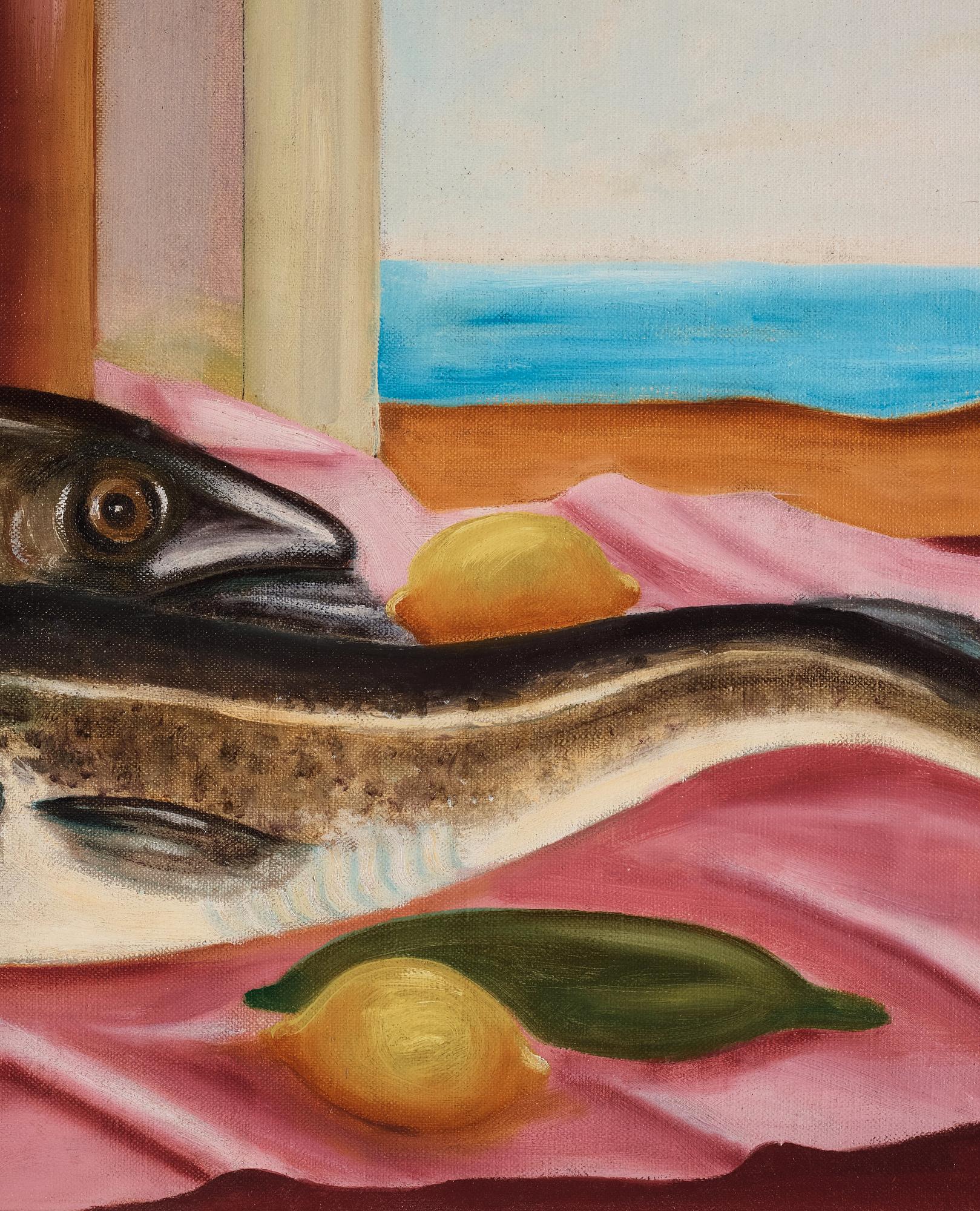Still life with fish and lemons.