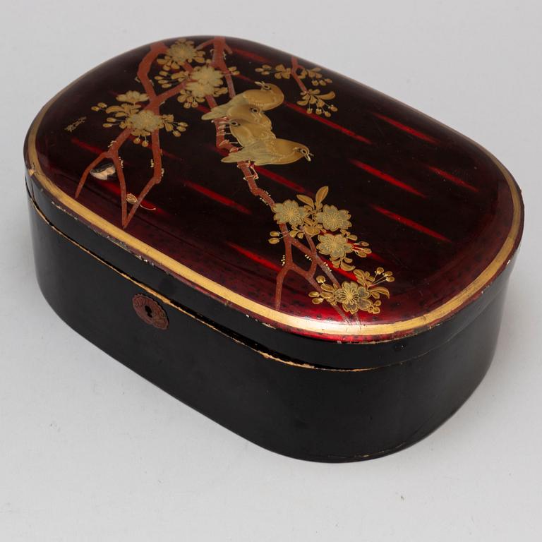A Japanese tray and lidded box, lacquer, Meiji (1868-1912).