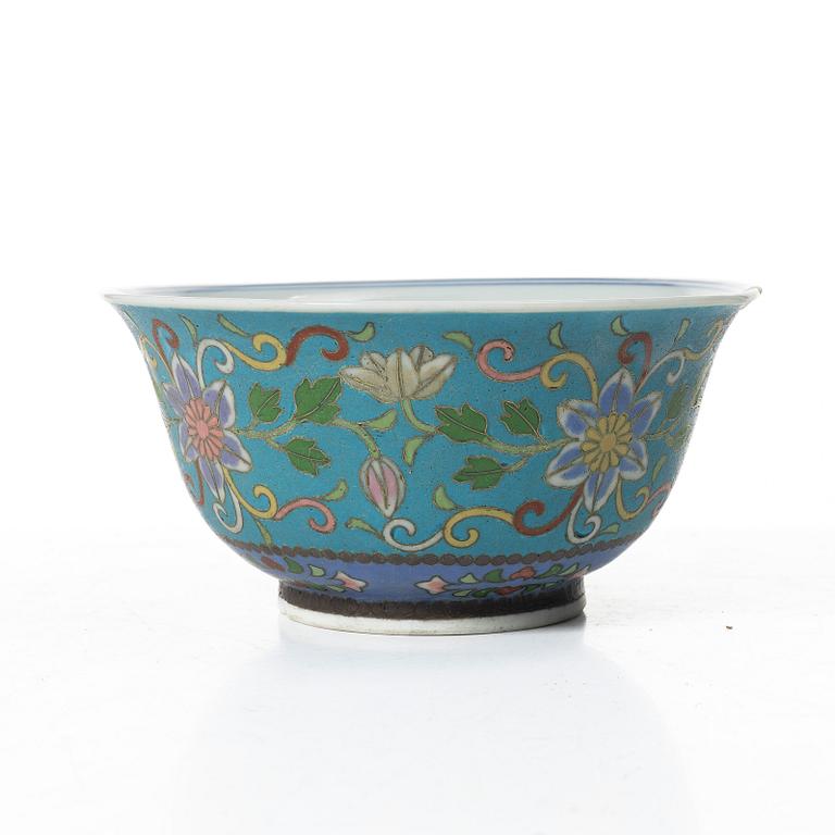 A Japanese cloisonné on porcelain bowl, Meiji (1868-1912).