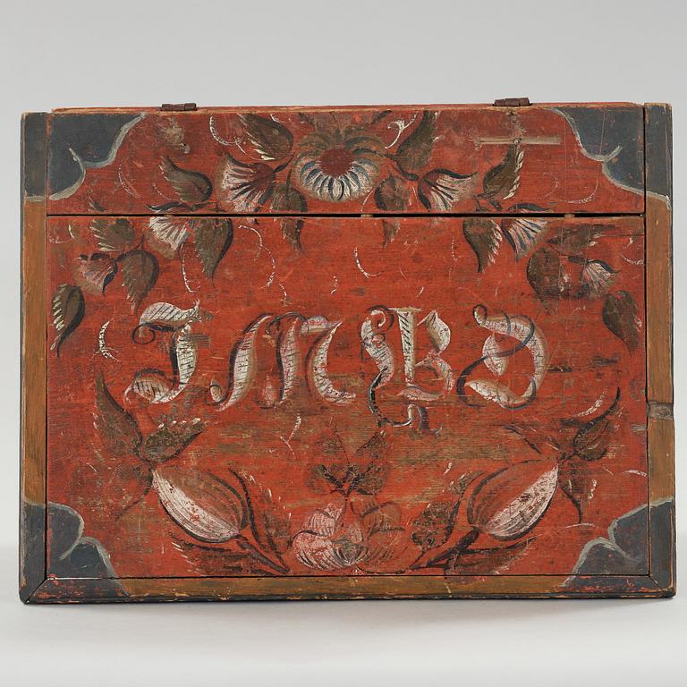 a folk art box from Bjuråker Hälsingland marked JMBD 1837.