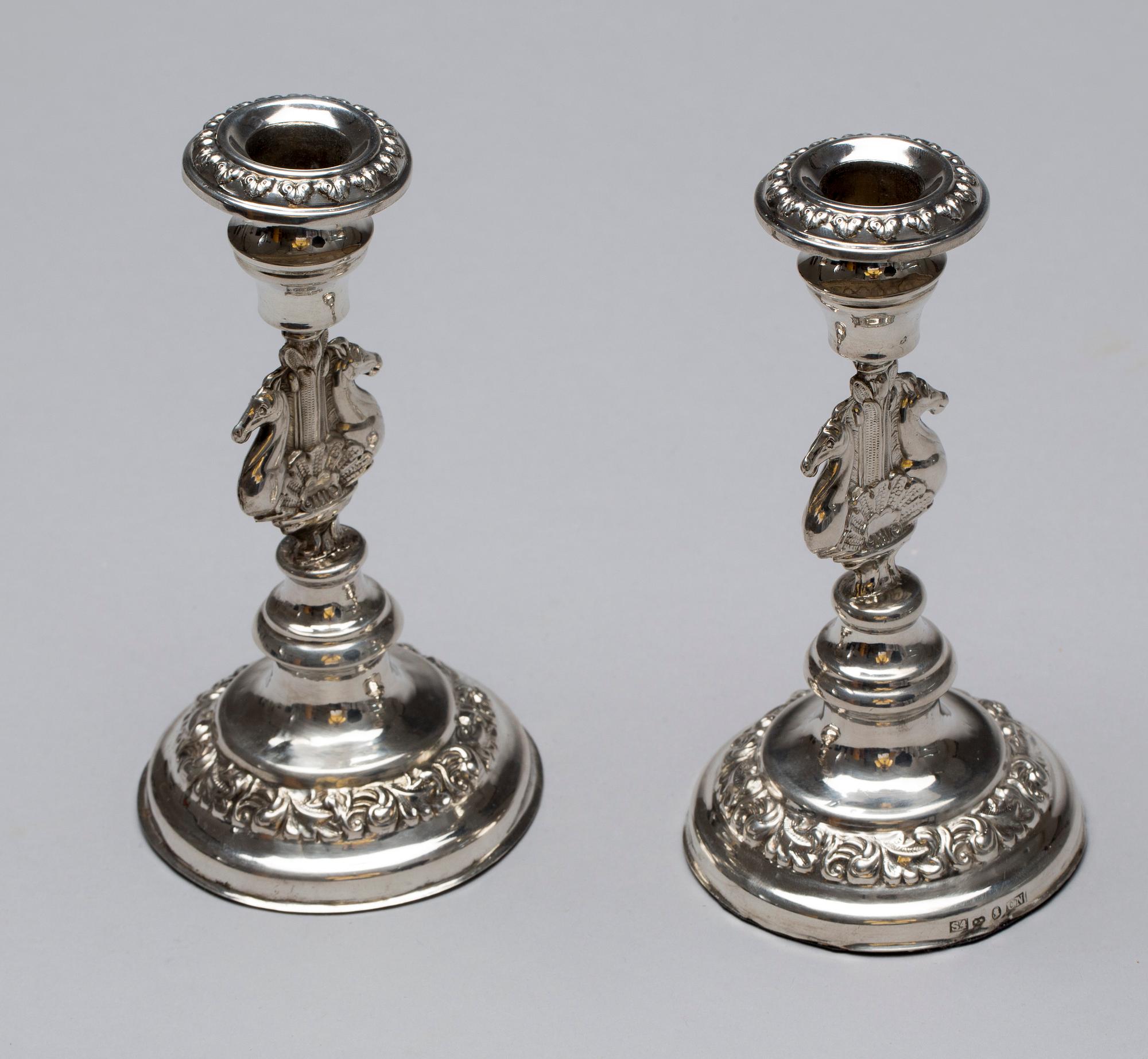 LJUSSTAKAR, ett par, silver, Carl Nyström, Stockholm, 1848.
