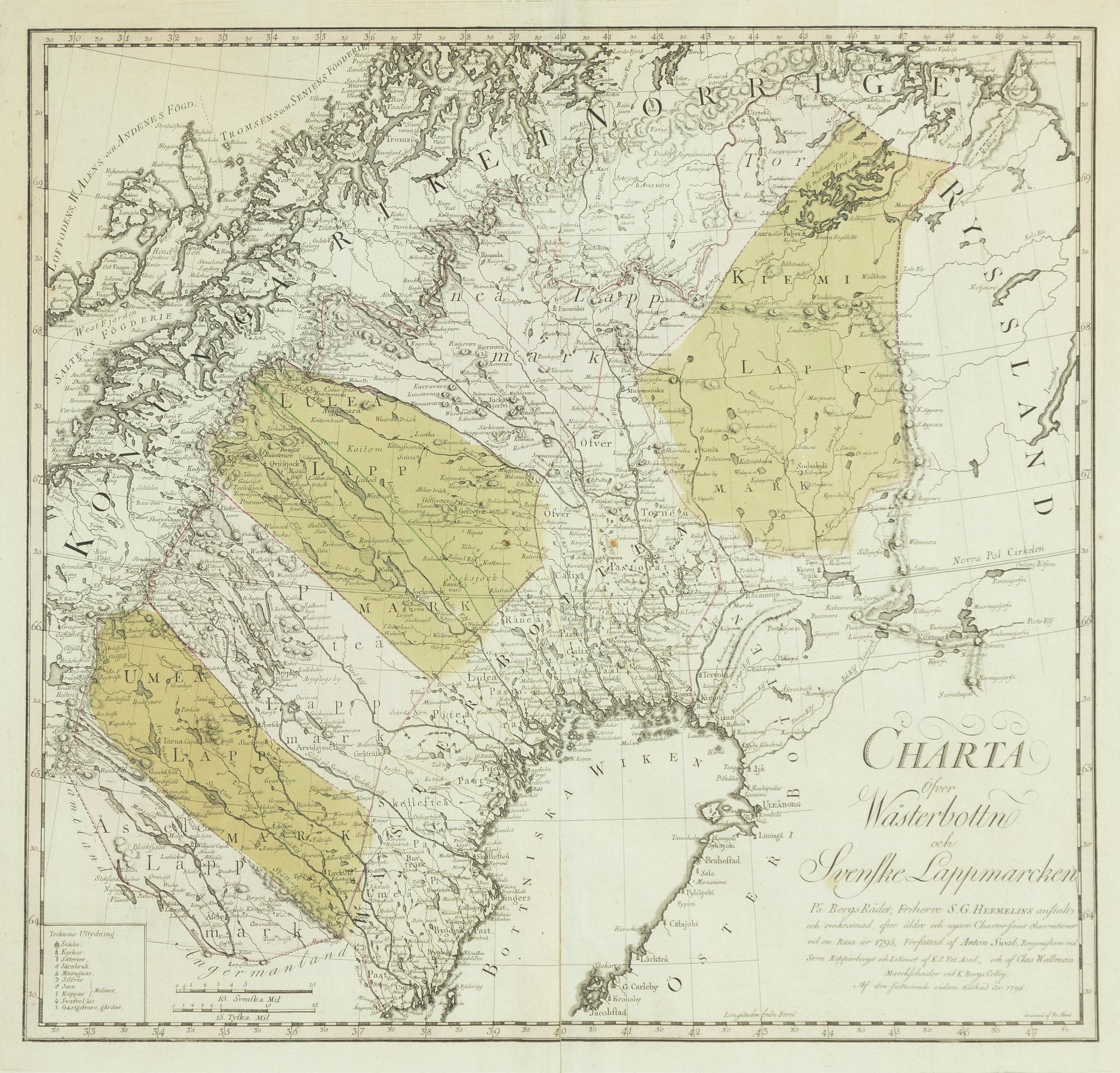 Hermelins karta över Västerbotten 1796.