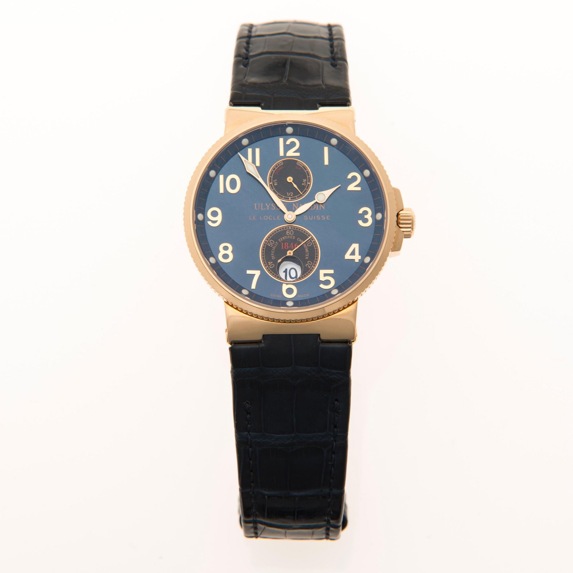 ARMBANDSUR, herr, Ulysse Nardin Marin Cronometer, 18K guld, läderrem, 2000-luku.