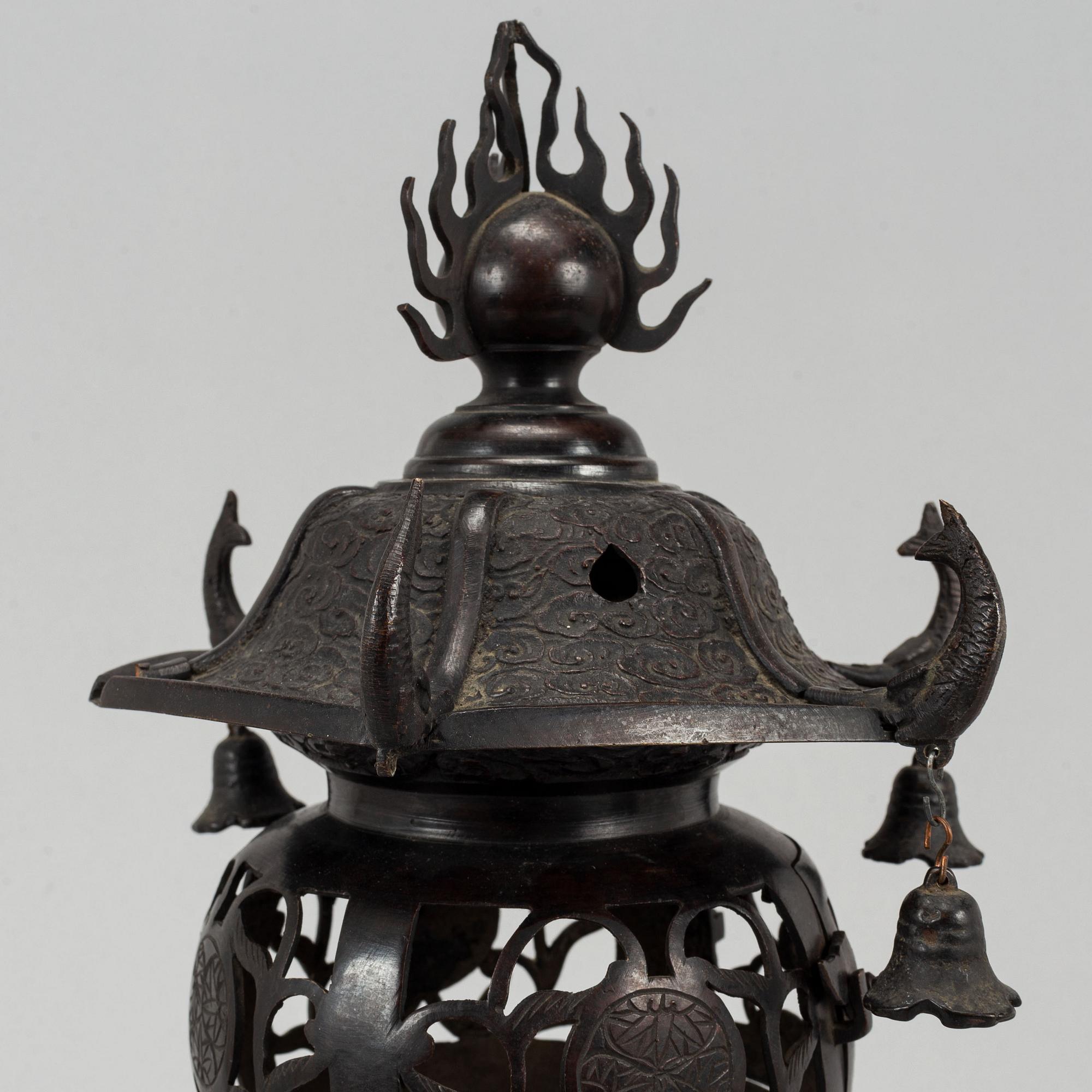 A 20th century Japanese bronze light holder pagoda.