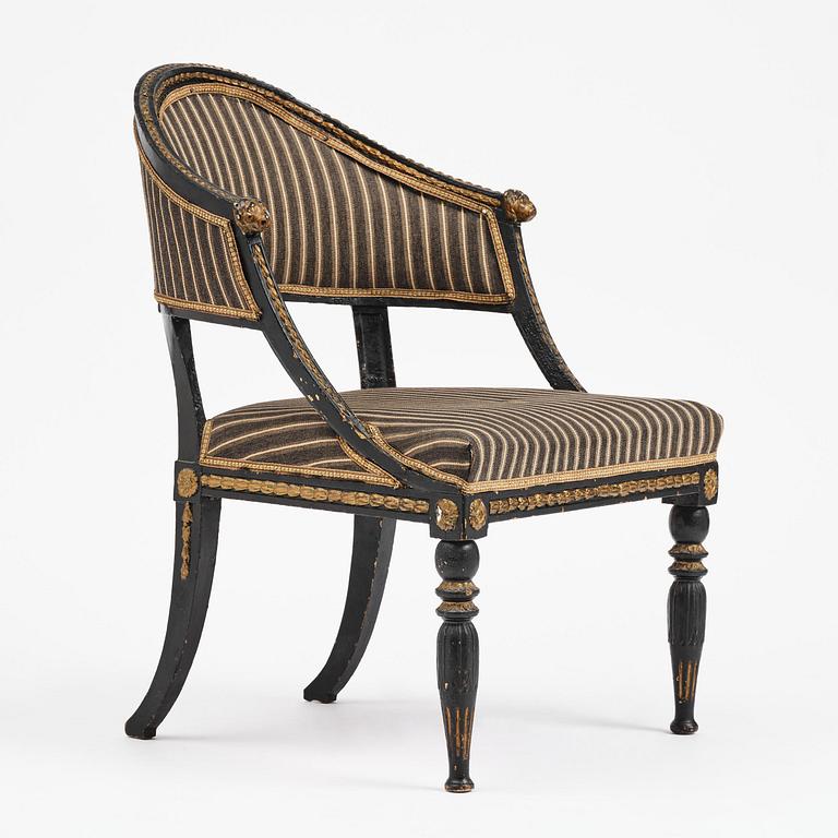 A late Gustavian open armchair, Stockholm, late 18th century.
