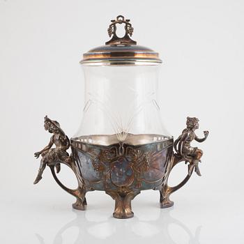 Bålskål, jugend, glas och nysilver, tidigt 1900-tal.