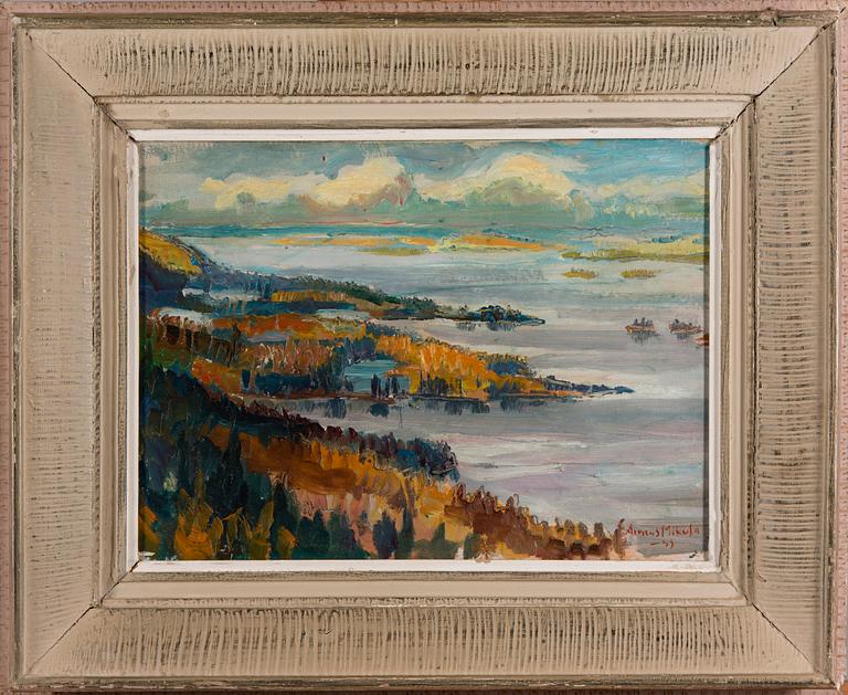 ARMAS MIKOLA, olja på kartong, signerad även a tergo och daterad -45.