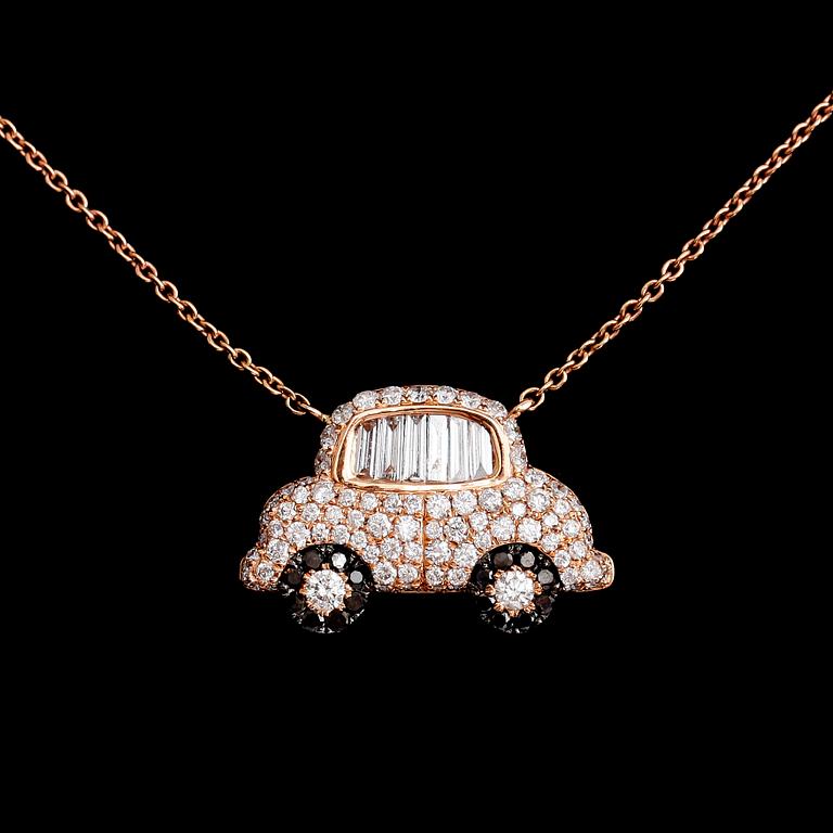 COLLIER, 18 k rödguld, briljant- och baguettslipade diamanter tot 0.84 ct.