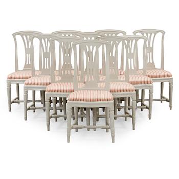 550. Ten matched Gustavian late 18th century chairs.