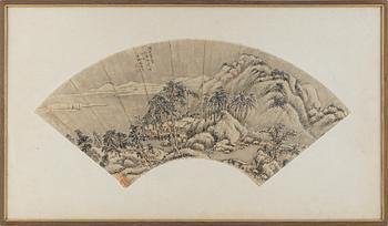 Zhou Shangwn, a Chinese fan painting, probably 18th century.