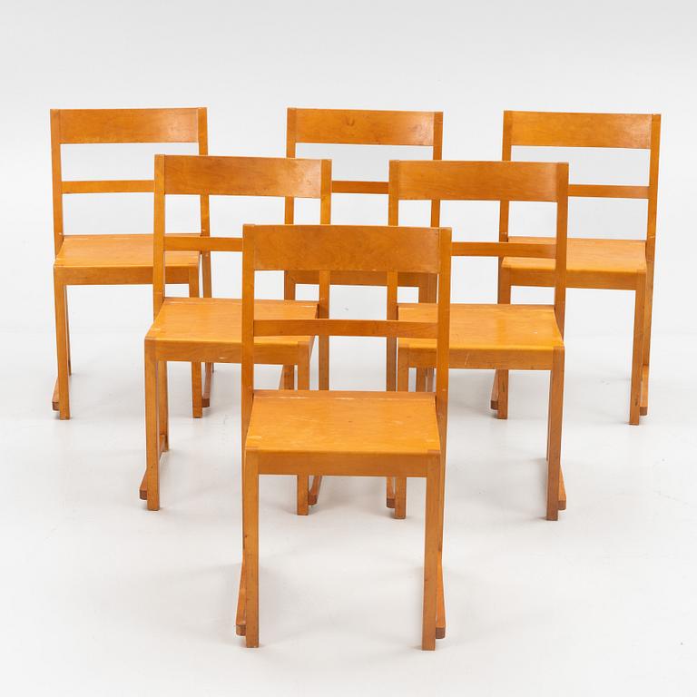 Six "Orkesterstolen" chairs, mid 20th century.