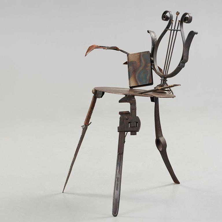 A Mark Brazier Jones 'Lyre' metal chair, England 1990.