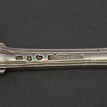 A set of 8 silver forks by Gustaf Möllenborg, Stockholm 1844.