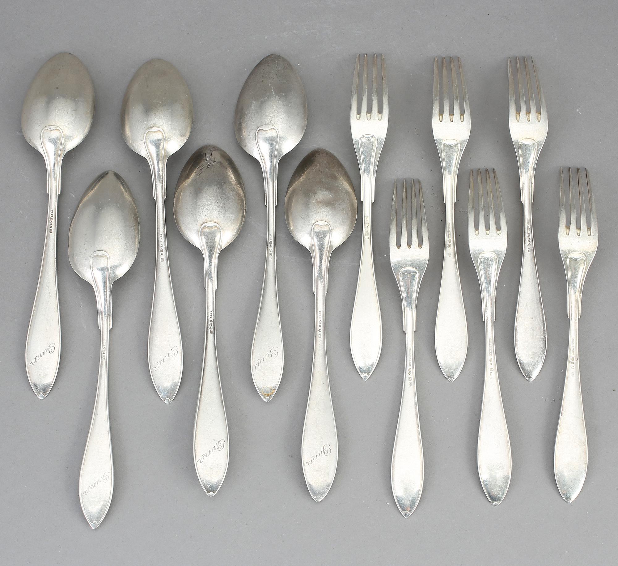 BESTICK, 12 st, silver, modell svensk spets. Tot vikt ca 495 g.