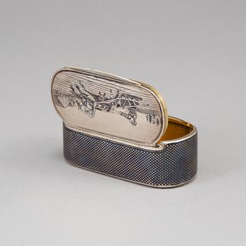 A Russian parcel-gilt silver and niello box, mark of Gustav Klingert, Moskva 1876.