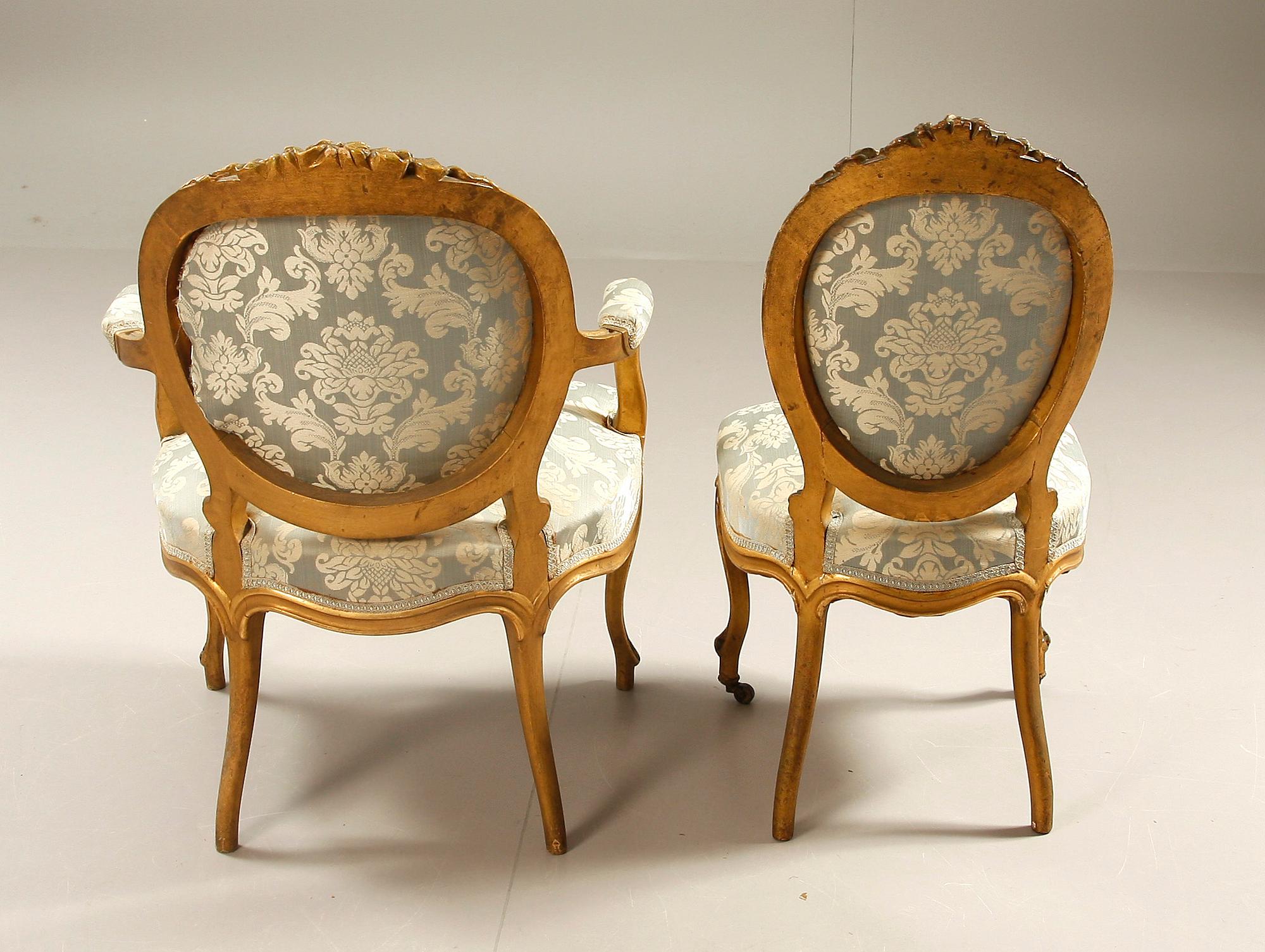 SALONGSGRUPP, 7 delar, rokokostil, 1900-talets första hälft.