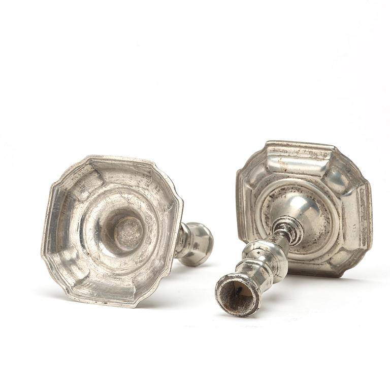 A pair of Swedish late Baroque pewter candlesticks by Nils Christophersson Forss.