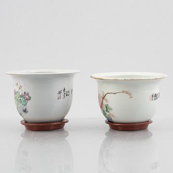 Two similar porcelain flower pots, China, 20th century.