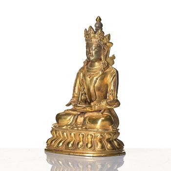 A gilt bronze sculpture of Amitayus, 20th century.