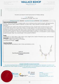 An 18K white gold necklace with cultured pearls and diamonds ca. 0.04 ct in total. Finnis import marks 1963.