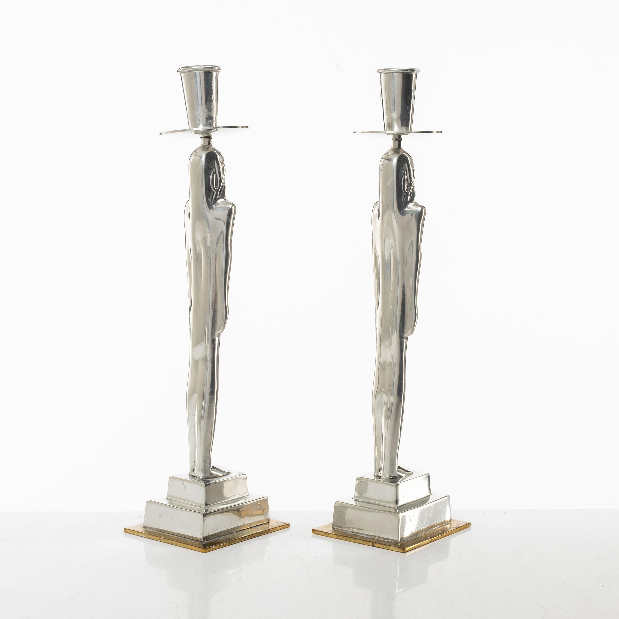 Edvin Öhrström, a pair of "Egyptisk" candlesticks, Firma Svensk Tenn, Stockholm 2008.