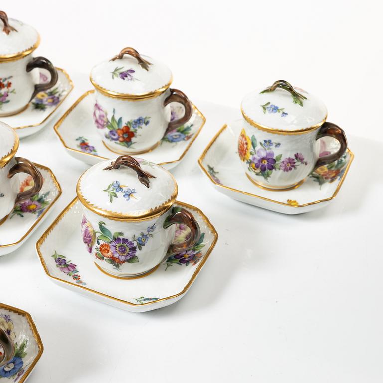 Royal Copenhagen, twelve cream cups with saucers, 'Saxon Flower', Denmark, 1923-34.