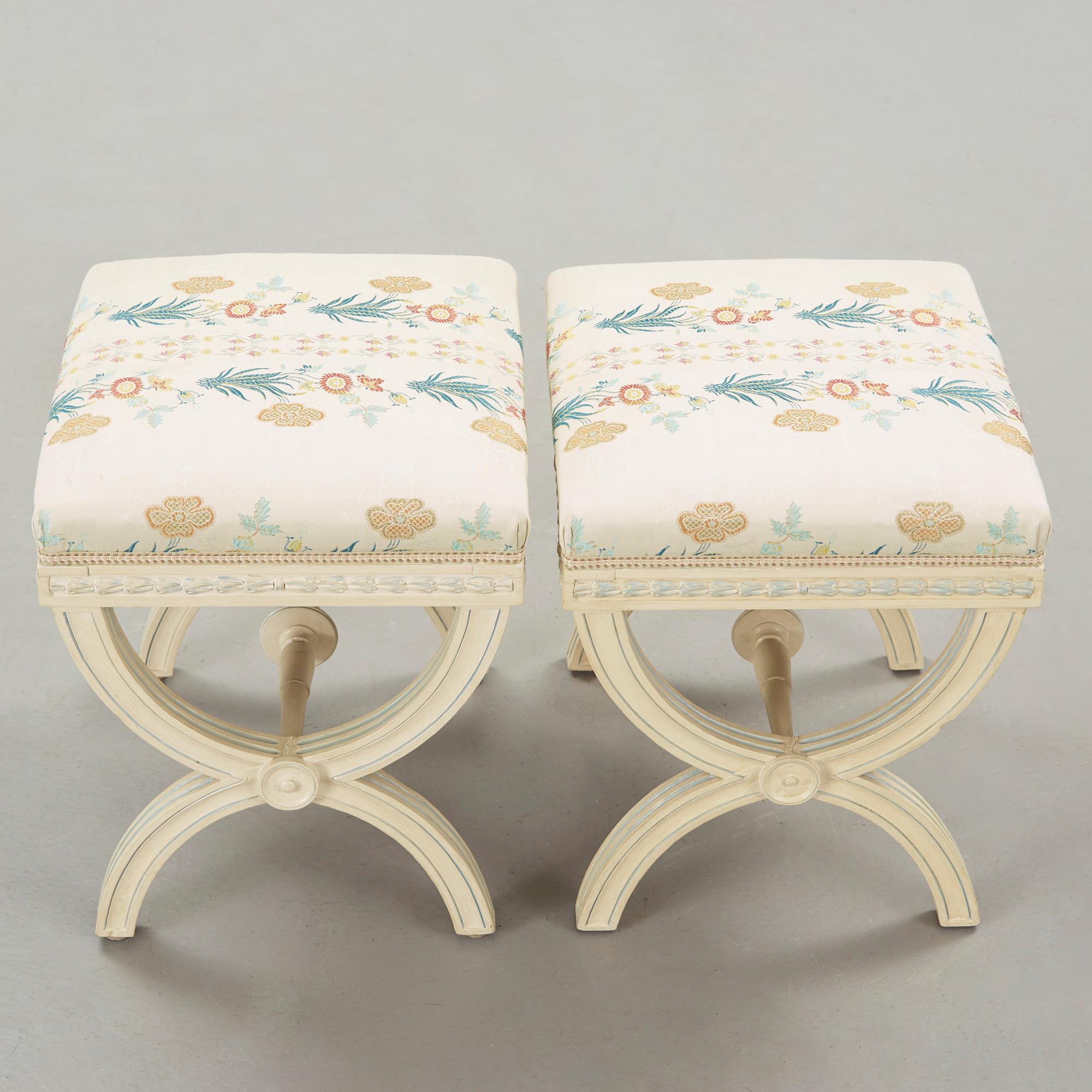 A pair of painted late gustavian stools by Ephraim Ståhl(active 1794-1820).