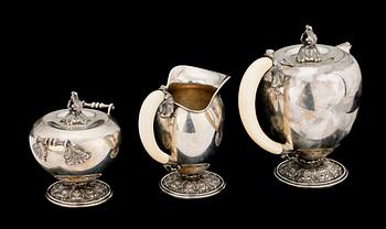 KAFFESERVIS, 3 delar, silver, Italien, omkr 1900. Tot 1695 gr.