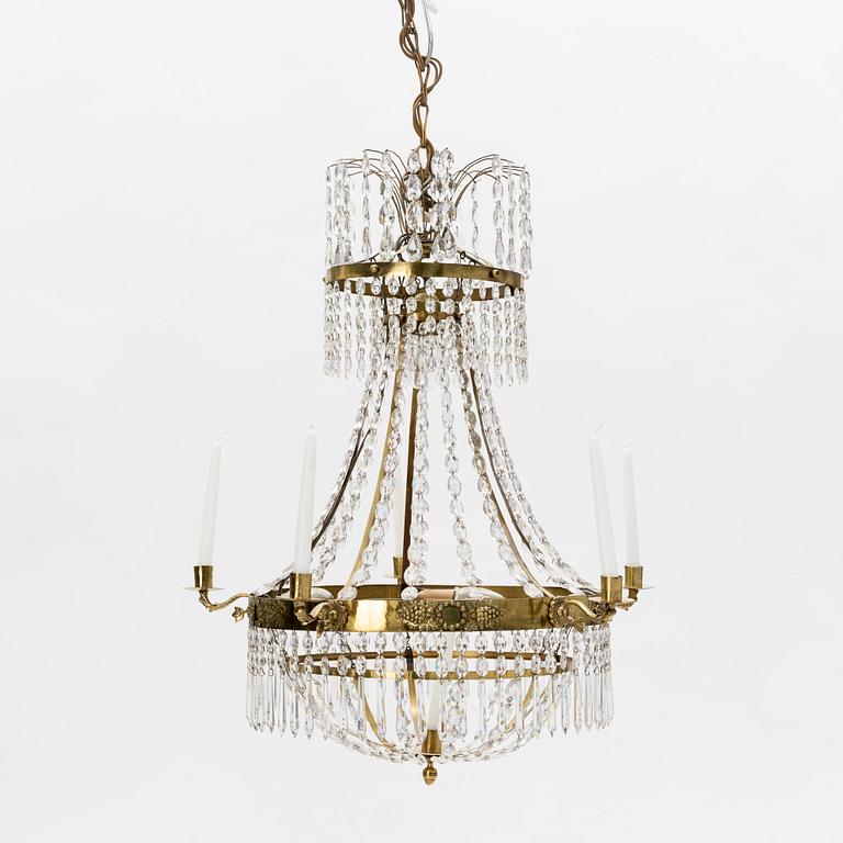 A Swedish gilt-brass Empire six-light chandelier, early 19th century.