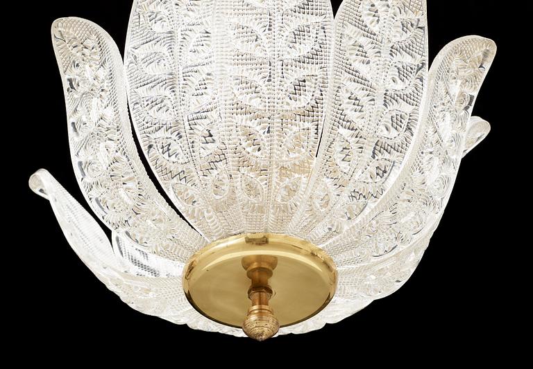 TAKLAMPA, glas, Orrefors. 1900-talets mitt. H 65.