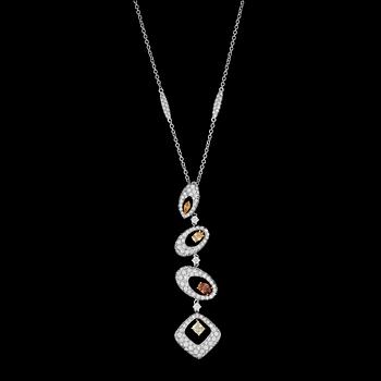 A fancy coloured and white brilliant cut diamond pendant, tot. app. 5 cts, of which 4 are fancy coloured.