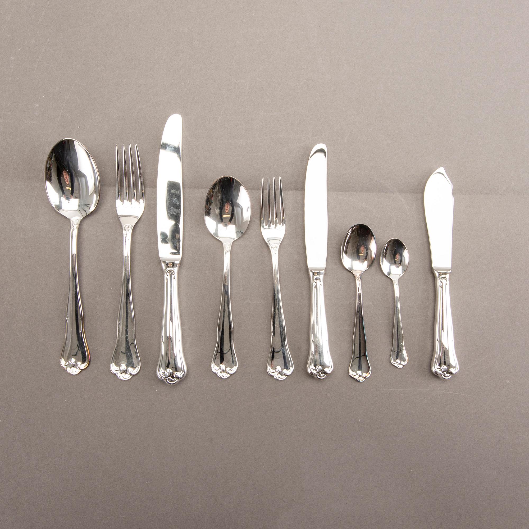 A Swedish 20th century set of 99 silver cutlery mark of Mema Linköping 1982, weight including cartoons 3140 gr.