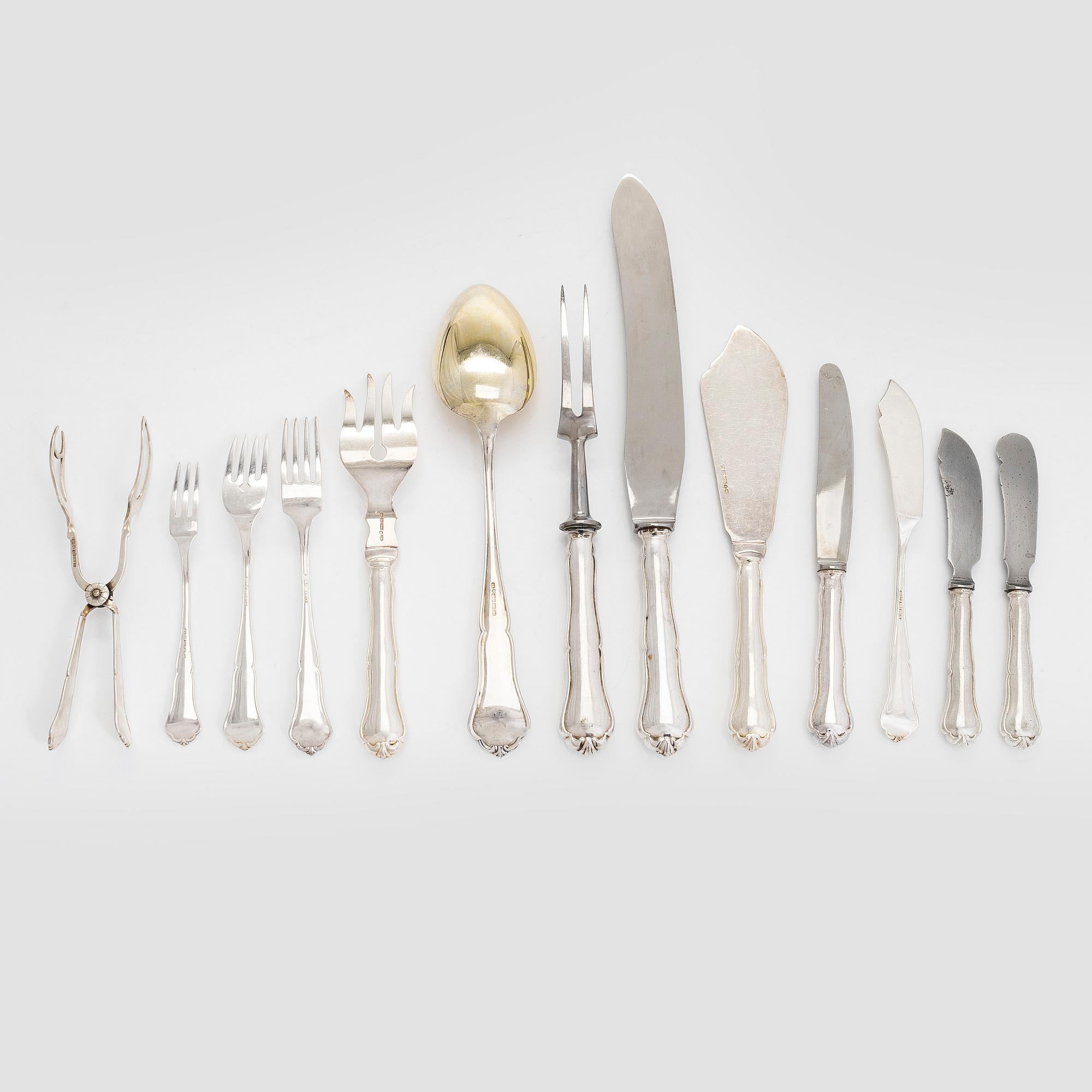 Bestickuppsättning, 78 delar, silver, "Chippendale", Kultakeskus Tavastehus 1955-1959.