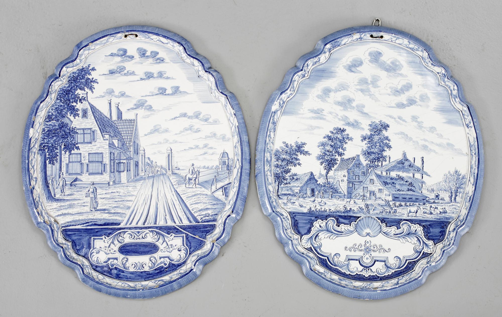 PLAKETTER, två stycken, fajans, Holland, 1800-tal.