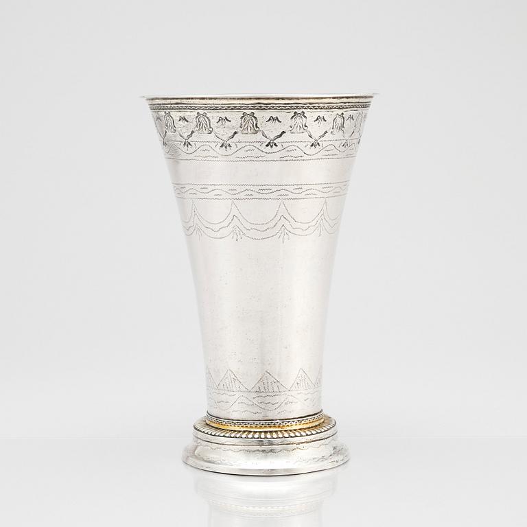 A Swedish parcel-gilt silver beaker, mark of Jonas Berg, Stockholm 1755.