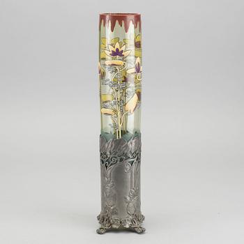 MAX RADE, a glass and pewter vase.