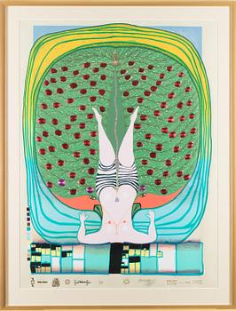 FRIEDENSREICH HUNDERTWASSER, väriserigrafia, painettu signeeraus ja päiväys 11.9.-72, numeroitu 0095/4200.