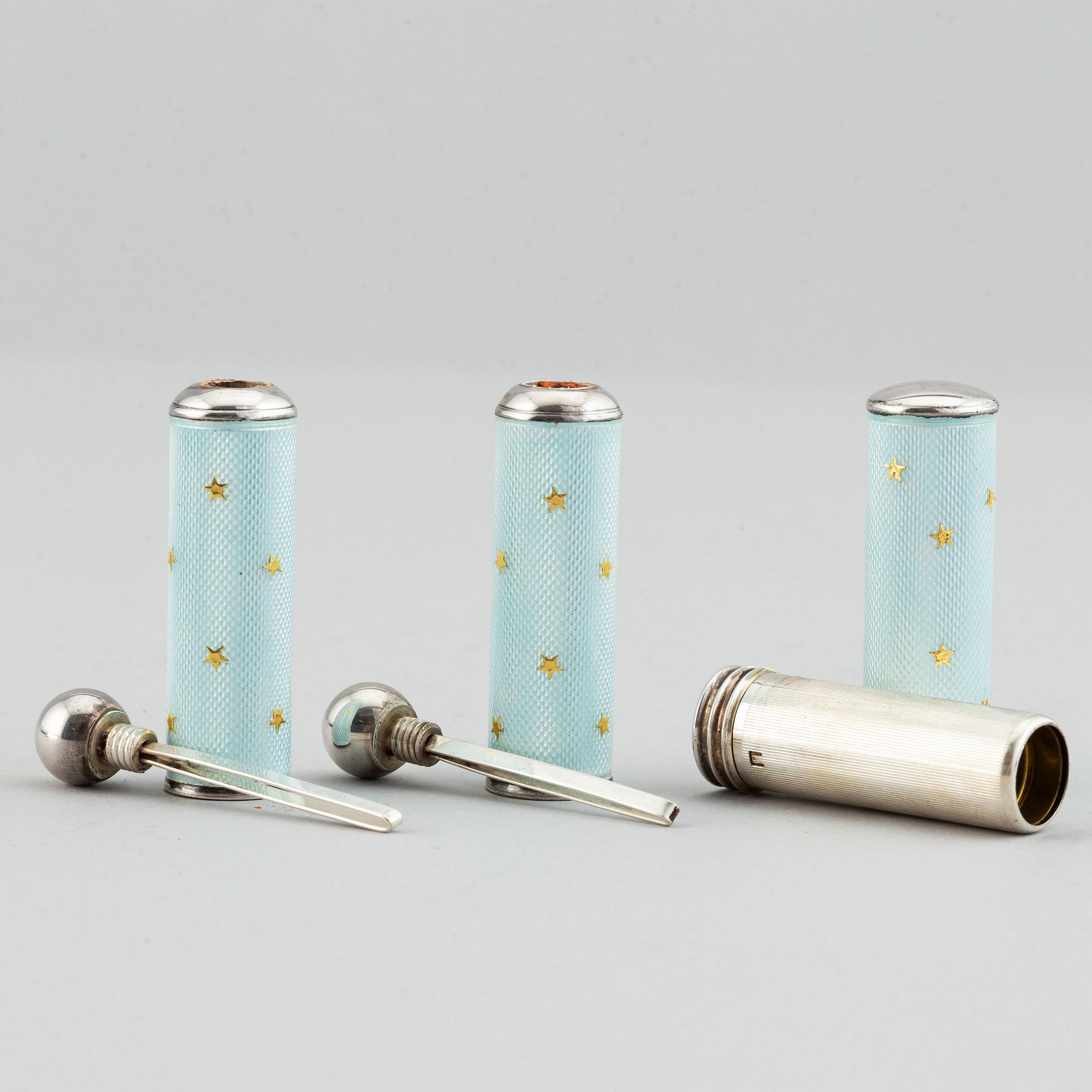 Five silver and enamel accessories, including David Andersen, Norway early 20th century.