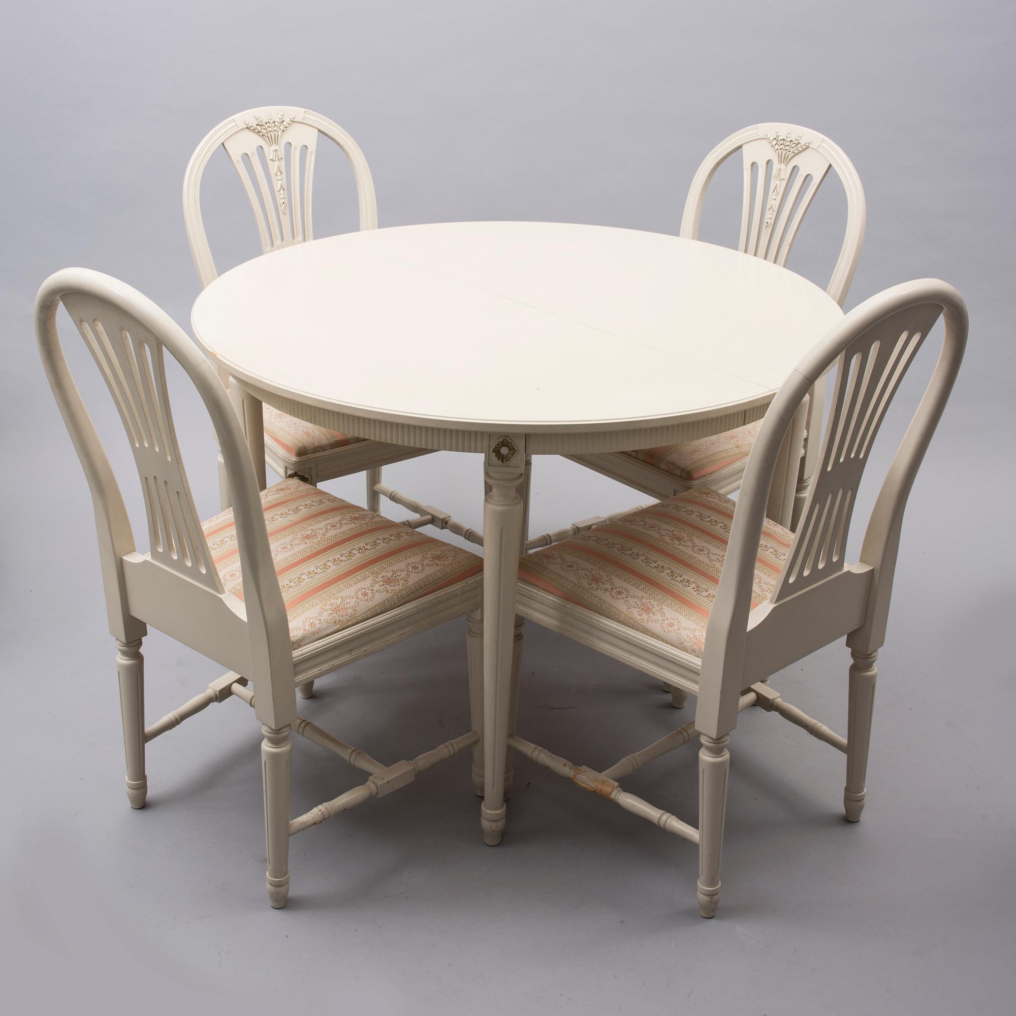 MATBORD och STOLAR, 4 st, gustaviansk stil, 1900-talets mitt.