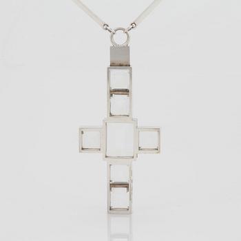 Wiwen Nilsson, a necklace with cross-shaped pendant, sterling with facet cut rock crystals, Lund Sweden 1938.