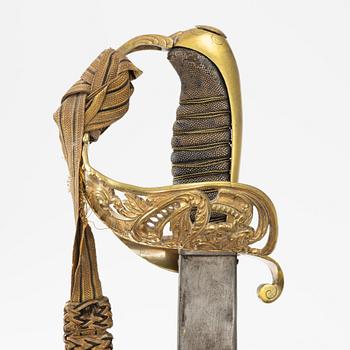 Sabre, Swedish, 1859 pattern for infantry officer, with scabbard.