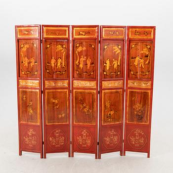A painted wooden folding screen Asia 20th century.