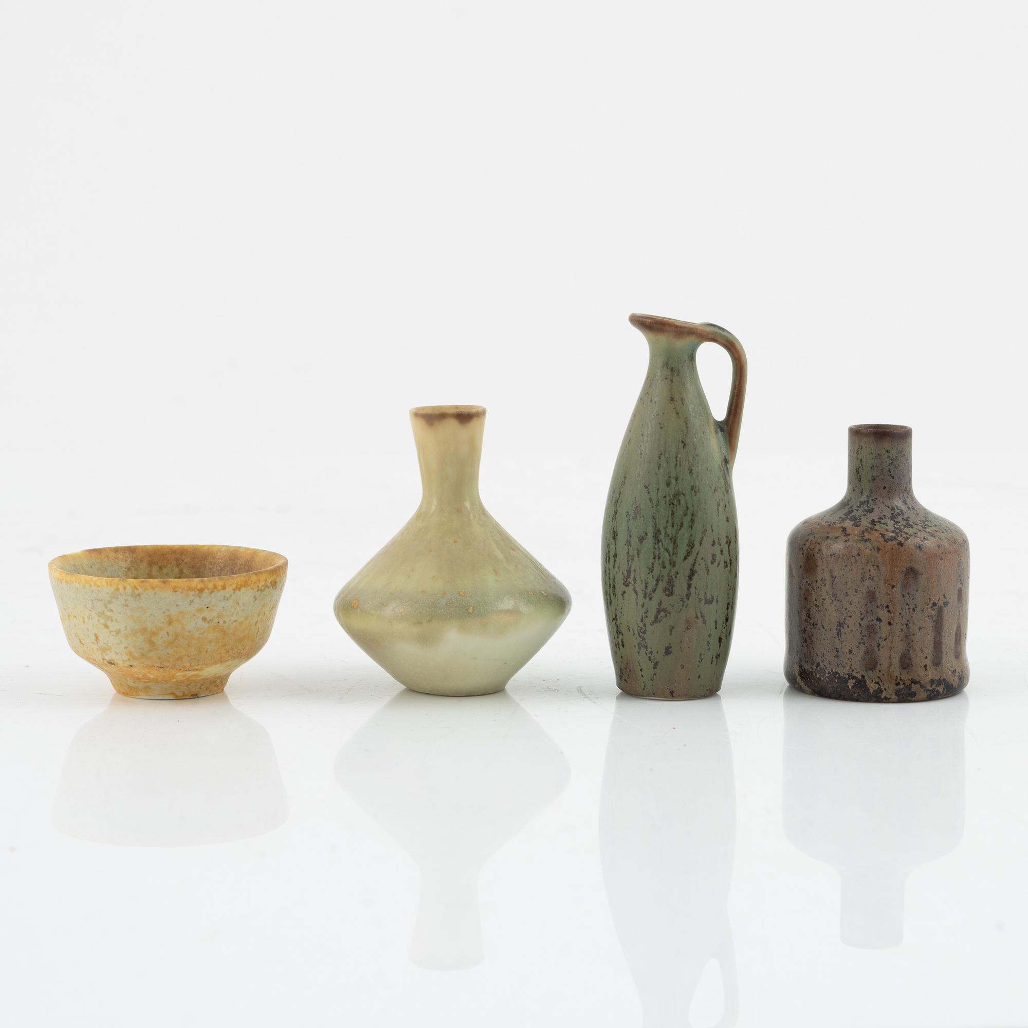 Carl-Harry Stålhane, a group of eight stoneware vases and Gunnar Nylund, a stoneware vase, Rörstrand.