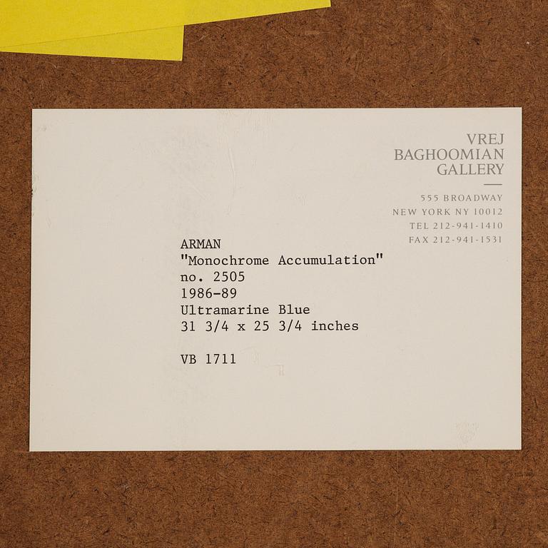 Arman (Armand Pierre Fernandez), ”Monochrome accumulation no 2505 (Ultramarin blue)”.