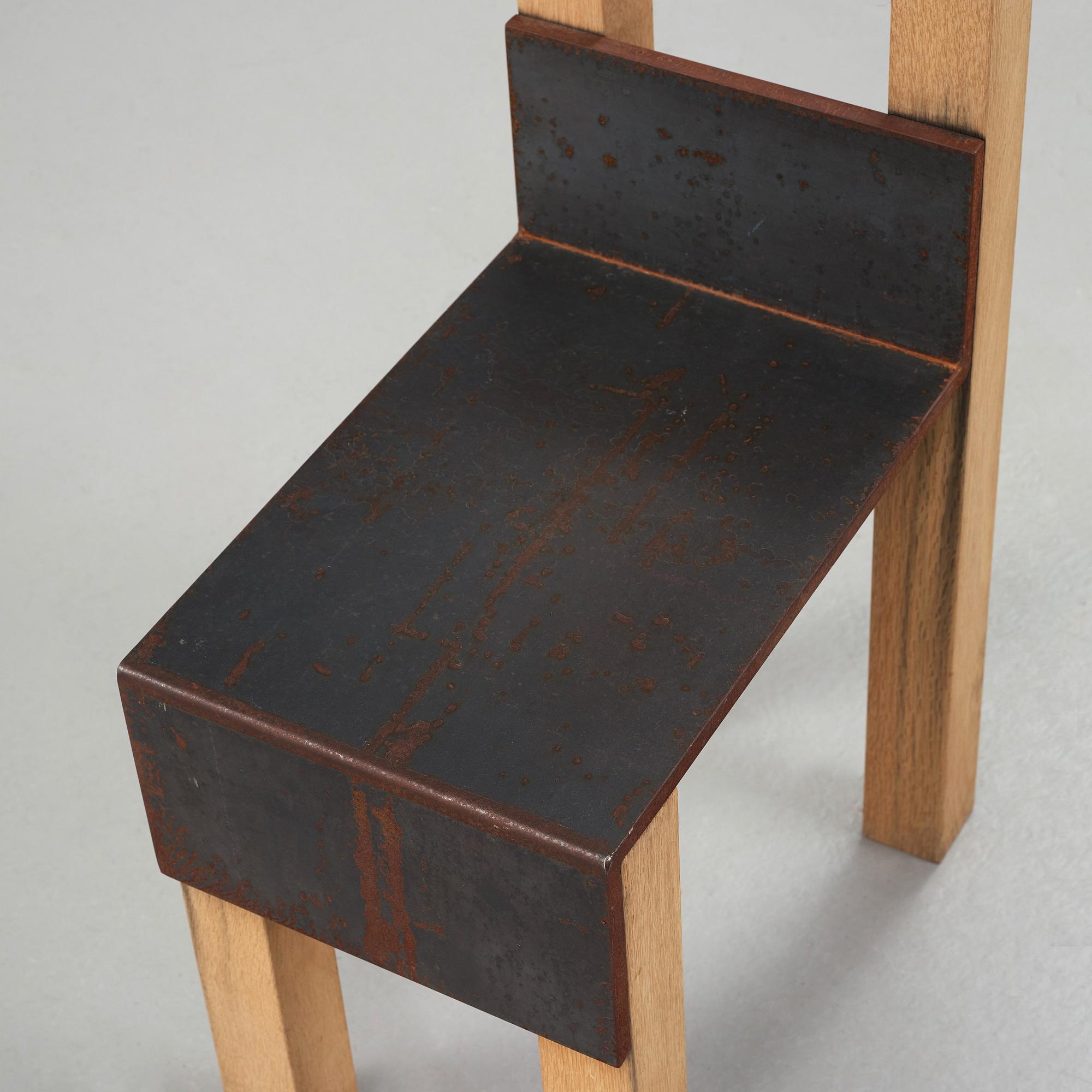 Jonas Bohlin, a 'Sto' oak and iron chair, Stockholm 1990.