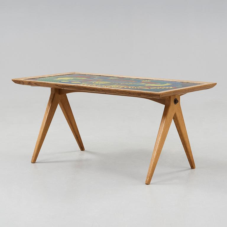 Stig Lindberg, an enamel and oak sofa table, Gustavsberg and Nordiska Kompaniet, Sweden 1950's.